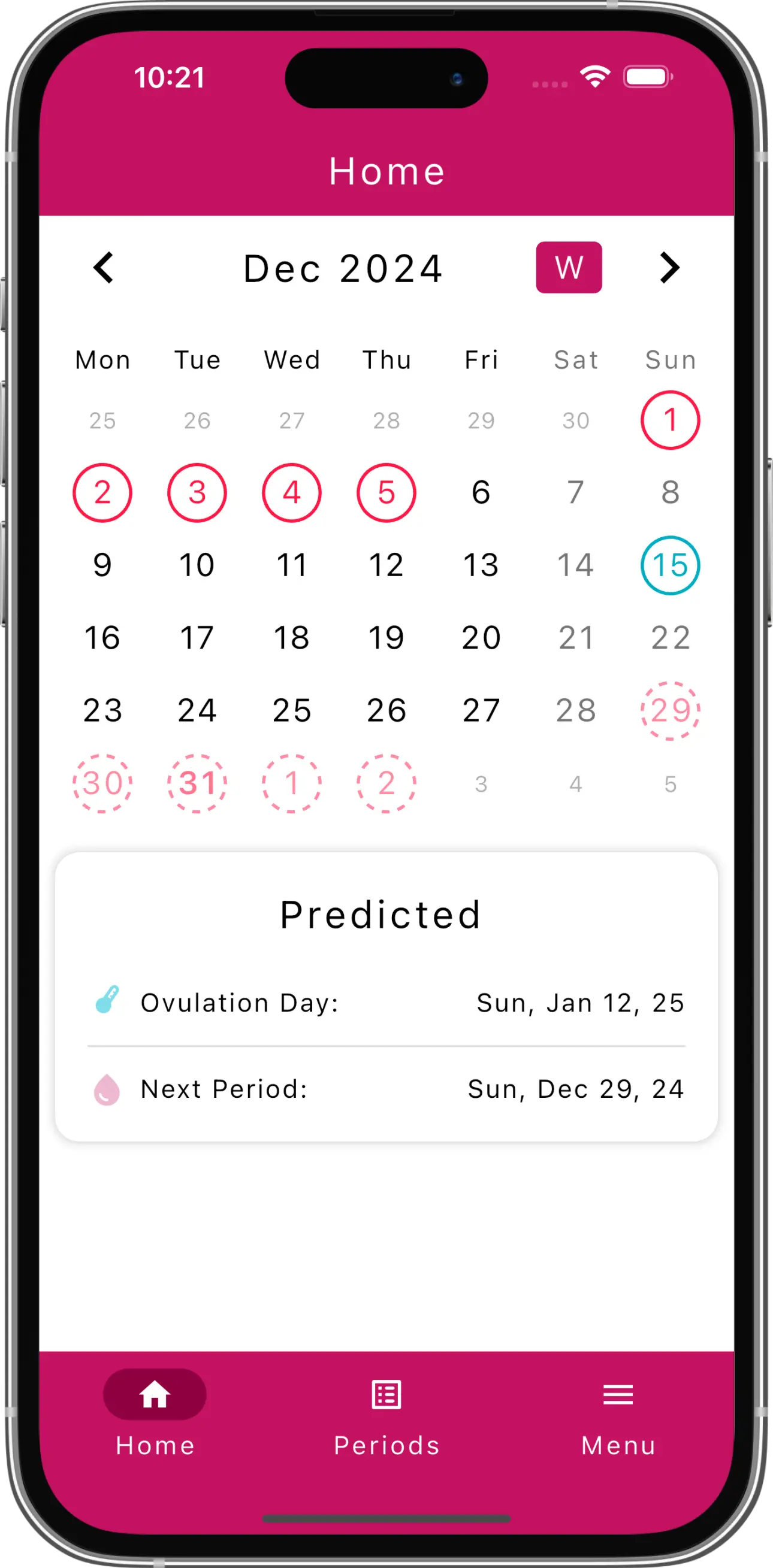 Azallea Period & Cycle Tracker home screenshot